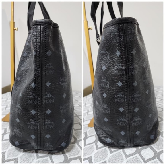 Authentic MCM Visestos Shopping Tote Bag Black/Grey - Picture 9 of 14